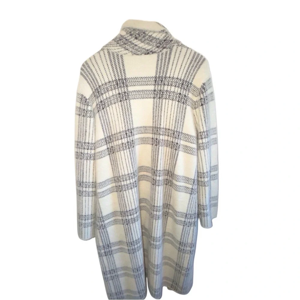 NWT! Cyrus Open Plaid Mink Sweater Coat Large Longline Contemporary Warm Pockets